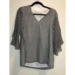 Small Calvin Klein Black and White plaid check Work Career Blouse